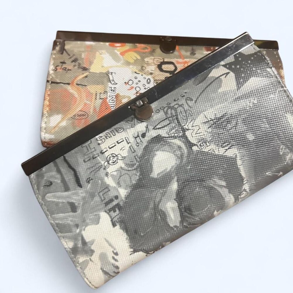 Set of two Vintage Y2K Collage Graffiti Gray and Orange Clutch Wallets